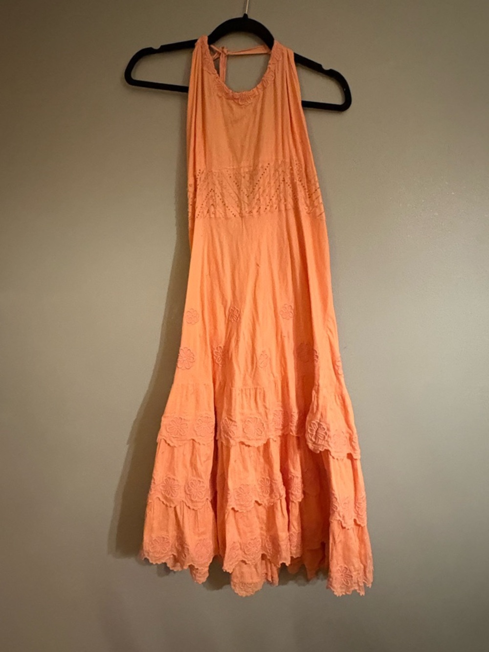 Anthropology Odille Coral Halter-Tie Tiered Midi Dress